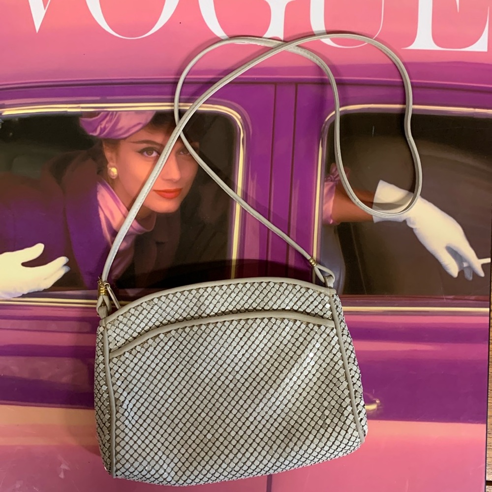 WHITING & DAVIS Ivory Metal Mesh Vintage Crossbody Disco Purse